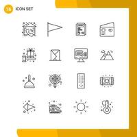 Modern Set of 16 Outlines Pictograph of box shopping layout pay debit Editable Vector Design Elements