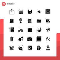 Pack of 25 Modern Solid Glyphs Signs and Symbols for Web Print Media such as card web clothes page left Editable Vector Design Elements