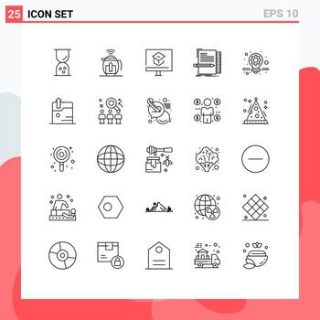 conjunto moderno de 25 líneas y símbolos, como archivos de script, educación, codificación, escuela, elementos de diseño vectorial editables vector