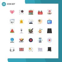 User Interface Pack of 25 Basic Flat Colors of love shop market store advertisement board Editable Vector Design Elements