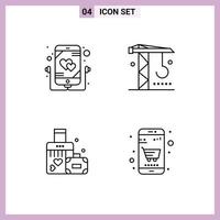 conjunto de 4 iconos de interfaz de usuario modernos símbolos signos para escuchar amor música maquinaria boda elementos de diseño vectorial editables vector