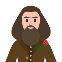 Man with a thick beard and a flower on his jacket vector