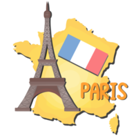 Eiffel tower with national flag and map of France illustration png