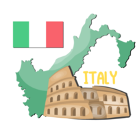 lugar famoso de roma con bandera nacional y mapa de italia