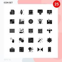 Modern Set of 25 Solid Glyphs Pictograph of development computer festival valentine mail Editable Vector Design Elements