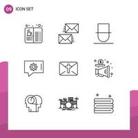 Set of 9 Commercial Outlines pack for massege chat setting email chat preferences person Editable Vector Design Elements