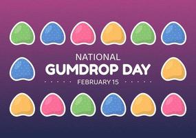 National Gumdrop Day on February 15 with Holiday of Delicious Sweets for Children in Flat Cartoon Background Hand Drawn Templates Illustration vector