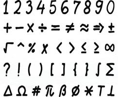 varias operaciones matemáticas de primer grado realizadas sobre un fondo gris vector