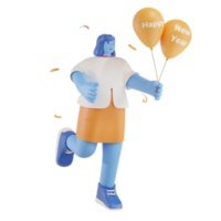 3d party people holding new year balloon png