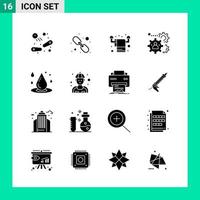 Pack of 16 Solid Style Icon Set. Glyph Symbols for print. Creative Signs Isolated on White Background. 16 Icon Set. vector