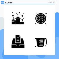 Modern 4 solid style icons. Glyph Symbols for general use. Creative Solid Icon Sign Isolated on White Background. 4 Icons Pack. vector