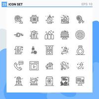 iconos de estilo moderno de 25 líneas. símbolos de contorno para uso general. signo de icono de línea creativa aislado sobre fondo blanco. Paquete de 25 iconos. vector