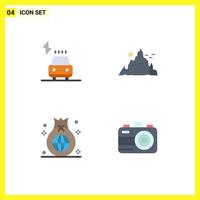 4 User Interface Flat Icon Pack of modern Signs and Symbols of car bag power hill finance Editable Vector Design Elements