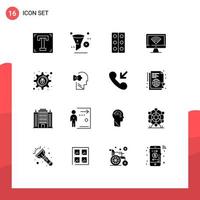 grupo de 16 glifos sólidos modernos establecidos para monitor de señal eliminar elementos de diseño vectorial editables de informática vector
