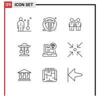 paquete de iconos de vector de stock de 9 signos y símbolos de línea para elementos de diseño de vector editables de negocio de trato de usuario de apretón de manos de tambor