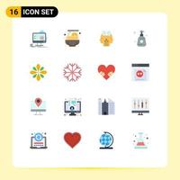 Pictogram Set of 16 Simple Flat Colors of decorate sprayer mind spray bottle Editable Pack of Creative Vector Design Elements