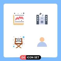 Pictogram Set of 4 Simple Flat Icons of diagram chair statistics speaker avatar Editable Vector Design Elements