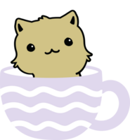 gato en taza de té personaje de dibujos animados crop-out png