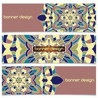 Abstract geometric header vector background with mandala. Set of vector banners with abstract geometric colored shapes. Ethnic pattern cards set.