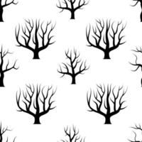 árboles curvos en blanco y negro sin costuras sin fondos de hojas. textura transparente del bosque vectorial. vector