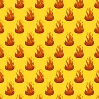 Seamless pattern with fire flame on yellow background. Vector illustration.