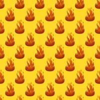 Seamless pattern with fire flame on yellow background. Vector illustration.