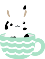 coniglio su tazza di tè cartone animato personaggio ritagliare png
