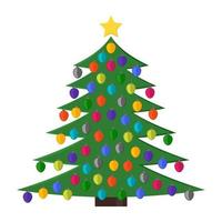 Christmas tree with Christmas balls and a star on the top. Vector illustration.