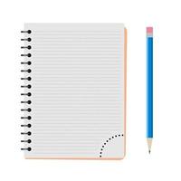 Vector notebook with a blue pencil on a white background