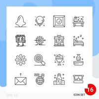 Modern Pack of 16 Icons. Line Outline Symbols isolated on White Backgound for Website designing vector