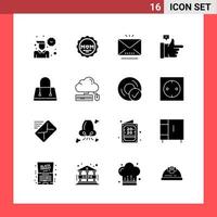 16 Icon Pack Solid Style Glyph Symbols on White Background. Simple Signs for general designing. vector