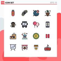 Universal Icon Symbols Group of 16 Modern Flat Color Filled Lines of pollution environment pin money growth Editable Creative Vector Design Elements