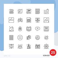 Line Pack of 25 Universal Symbols of bag report device paper data Editable Vector Design Elements