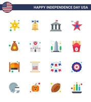 Stock Vector Icon Pack of American Day 16 Line Signs and Symbols for money usa bank flag star Editable USA Day Vector Design Elements