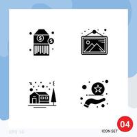 4 Thematic Vector Solid Glyphs and Editable Symbols of barcode house gallery frame premium Editable Vector Design Elements