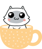 cat on teacup cartoon character crop-out png
