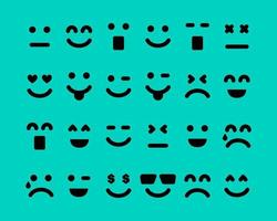 Cartoon faces with emotions. Set of twenty four different emoticons. Vector illustration