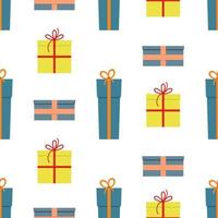 Seamless pattern with gift boxes on white background. Vector illustration