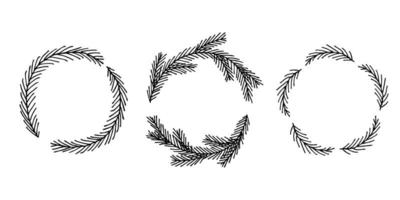 marco dibujado a mano de ramas de abeto. garabato de corona de navidad. imágenes prediseñadas de invierno. vector