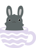 conejo en taza de té personaje de dibujos animados crop-out png