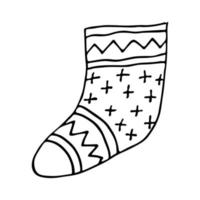Hand drawn sock for Christmas gifts. Hanging sock doodle. Winter single design element vector