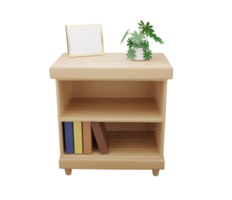 wooden cabinet with plant pot on transparent background. 3D rendering png