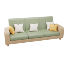 3D green armchair with pillow on transparent background. sofa. chair. Furniture for the home. 3D rendering png