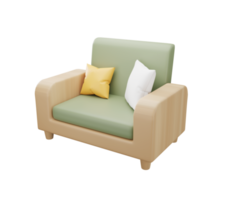 3d verde poltrona con cuscino su trasparente sfondo. divano. sedia. mobilia per il casa. 3d interpretazione