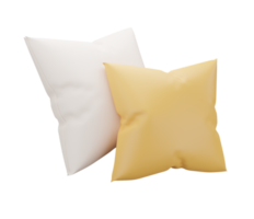 Oreiller blanc et jaune 3d sur fond transparent. rendu 3d png