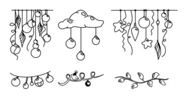 Set of hand-drawn christmas and winter doodle elements in vector. Festive collection isolated on white background. Design for icons, buttons, holidays. Gifts, trees, pastry, presents, gingerbread. vector