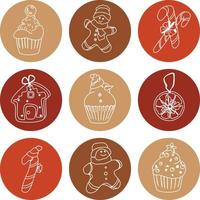 Set of hand-drawn christmas and winter doodle elements in vector. Festive collection isolated on white background. Design for icons, buttons, holidays. Gifts, trees, pastry, presents, gingerbread. vector