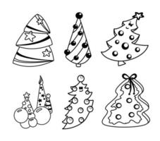 Set of hand-drawn christmas and winter doodle elements in vector. Festive collection isolated on white background. Design for icons, buttons, holidays. Gifts, trees, pastry, presents, gingerbread. vector