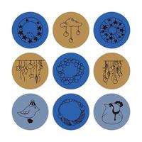 Set of hand-drawn christmas and winter doodle elements in vector. Festive collection isolated on white background. Design for icons, buttons, holidays. Gifts, trees, pastry, presents, gingerbread. vector