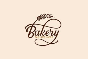 un logotipo de panadería simple con una combinación de letras de panadería estilista y trigo vector